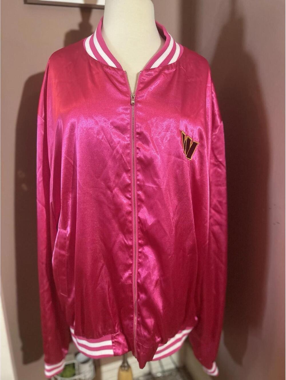 NFL Apparel Washington Commanders Satin Jacket Womens 5X Full Zip Pink Sparkly - Picture 1 of 12